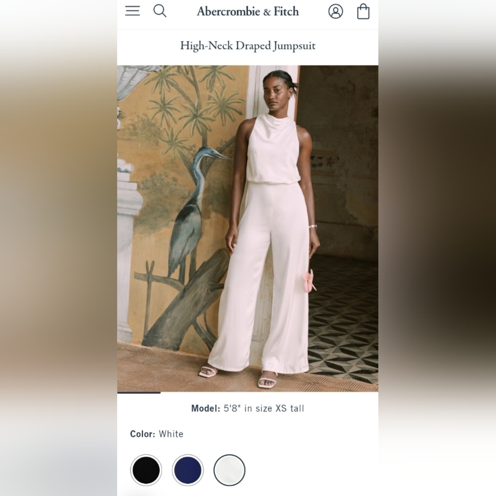 Cream High-Neck Wide-Leg Jumpsuit Abercrombie & Fitch